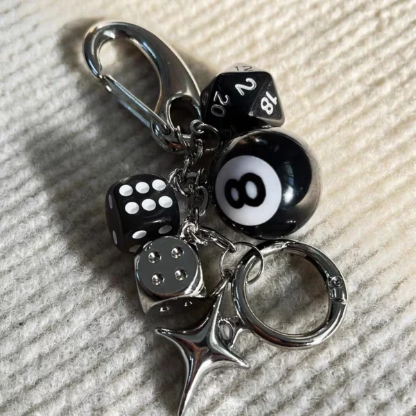 Dark Lucky Dice String Handmade Black 8 Keychain Bag