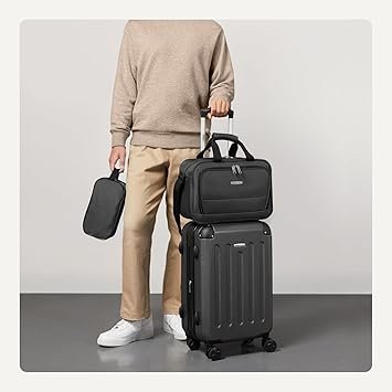 Basics 3Piece Luggage Set Including CarryOn Luggage 22 Expandable Hardside Suitcase With 8 Spinner Wheels 15 Tote Bag and 10 Compact Travel Bag Black