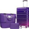 LARVENDER Luggage Sets 3 Piece 20 cm Carry on Luggage 22x14x9 Airline Approved Hardside PCABS Suitcase Set with Spinner Wheels TSA Lock Lightweight Luggage Set for Women Midnight Berry