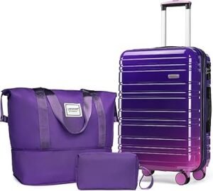 LARVENDER Luggage Sets 3 Piece 20 cm Carry on Luggage 22x14x9 Airline Approved Hardside PCABS Suitcase Set with Spinner Wheels TSA Lock Lightweight Luggage Set for Women Midnight Berry
