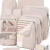 10 Set8 Set Packing Cubes for Travel Gifts for Women MomAntiTearing Suitcase Organizer for Luggage with Shoe Hanging Toiletry BagOlarHike Vacation Essentials Accessories for Cruise ShipCream