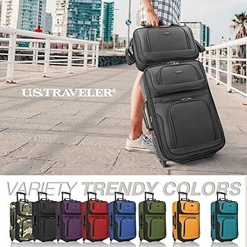 91WpurBES4L._AC_SY355_.jpg Traveler Rio Fabric Expandable Carryon Luggage Rolling Suitcase Black 2 Wheel Set